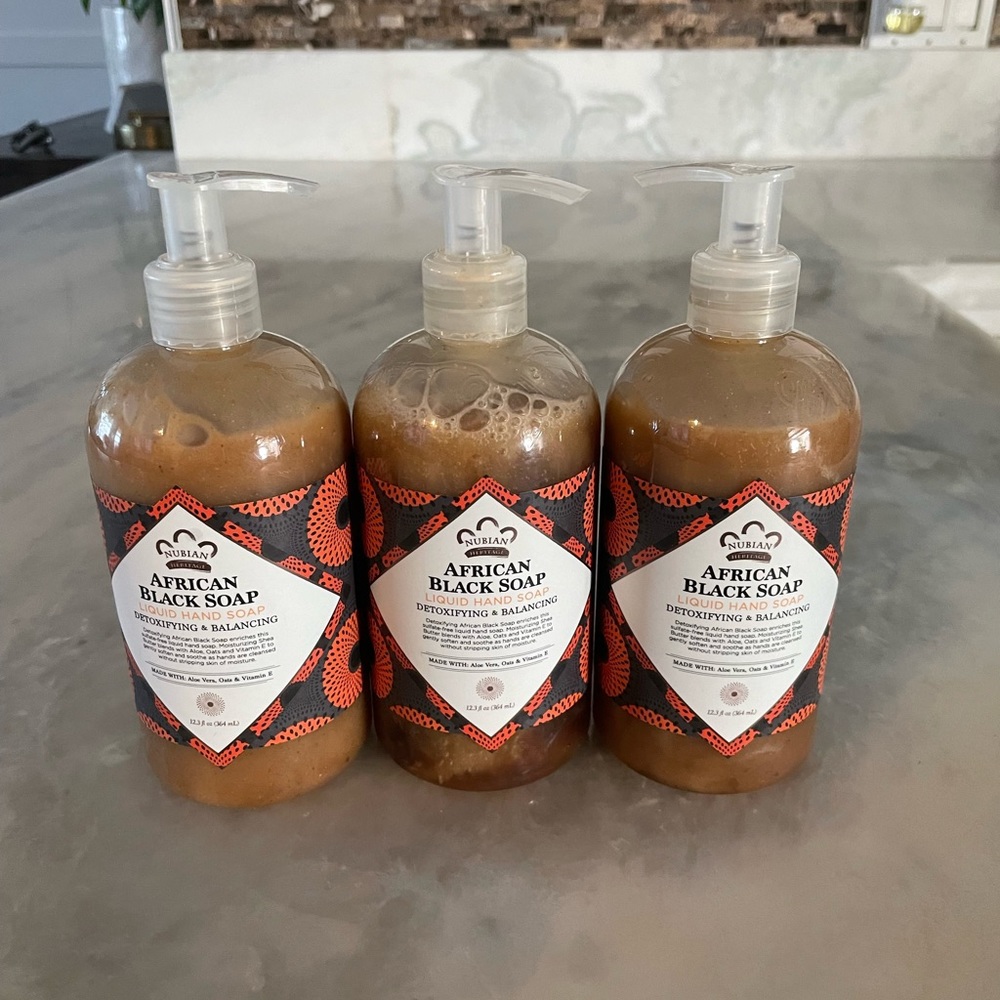 Nubian Heritage 2 African Black Soap Liquid Hand Soap 12.3 Oz Bundle of 3
